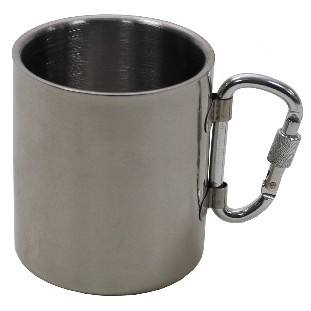 MFH Edelstahl-Tasse Outdoor – doppelwandig, Karabiner od. klassisch