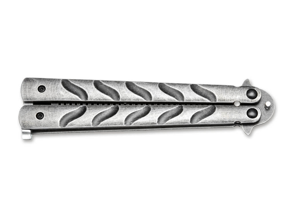 Böker Magnum Balisong Kamm aus Edelstahl mit Stonewash