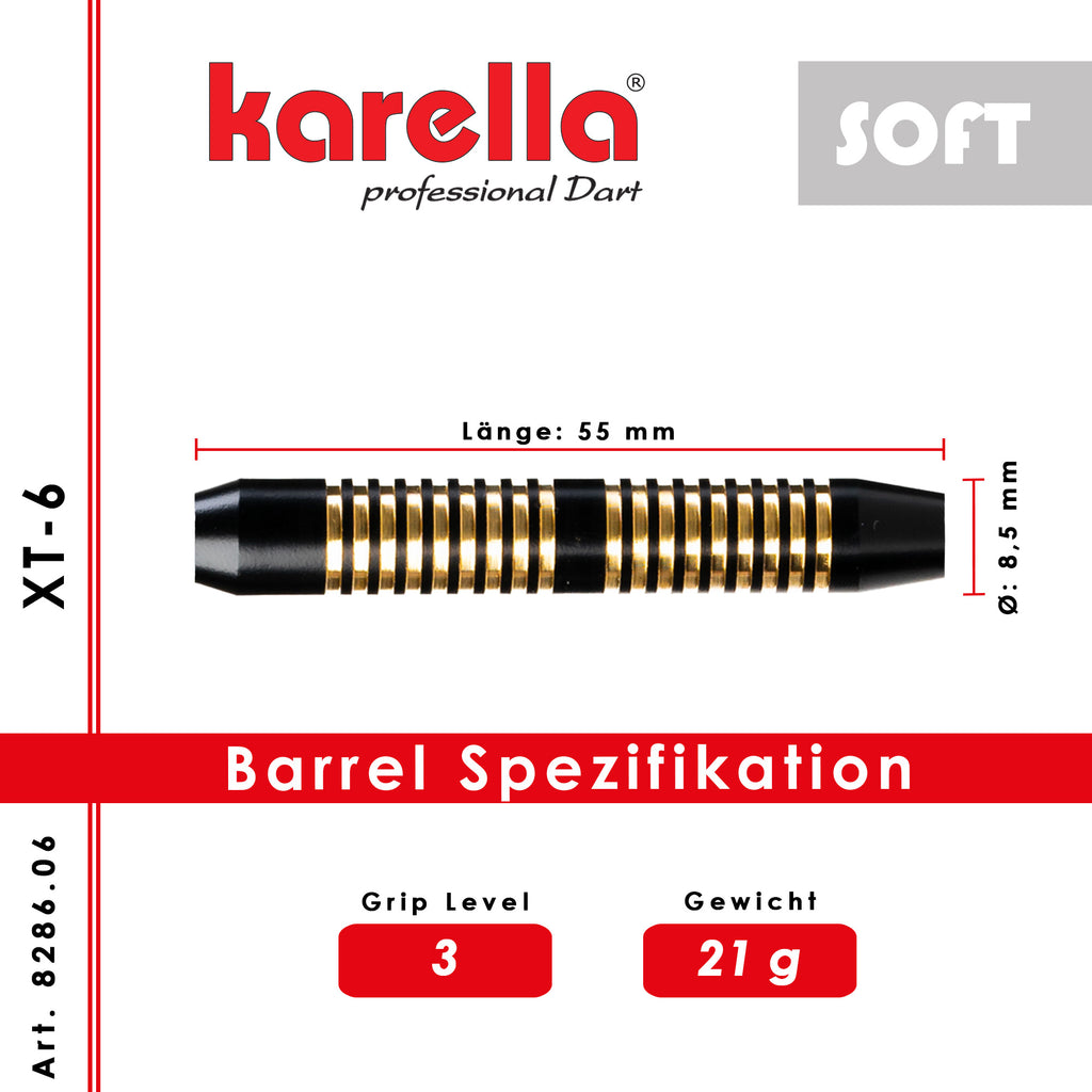 Karella XT-6 Softdart 21g – Zylinderbarrel mit Griffmulde