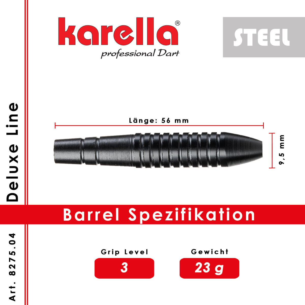 Karella Deluxe DL-4 Steel Dart 23 g – Torpedo, Grip Level 3