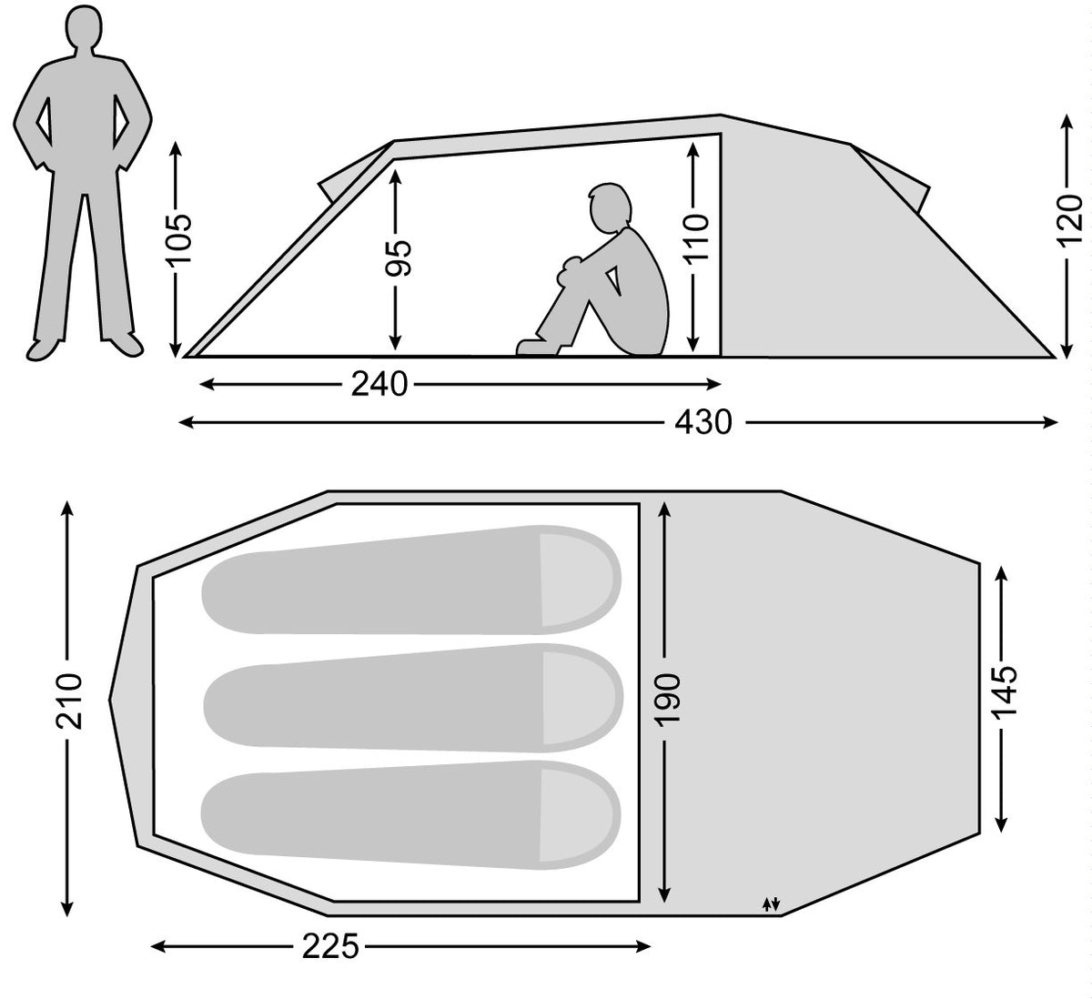 Nordisk Oppland 3 Tunnelzelt – 3 Personen, Aluminiumgestänge