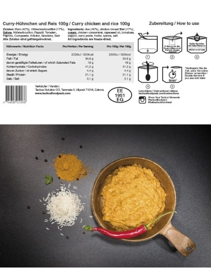 Tactical Foodpack Curry Chicken & Rice – gefriergetrocknet