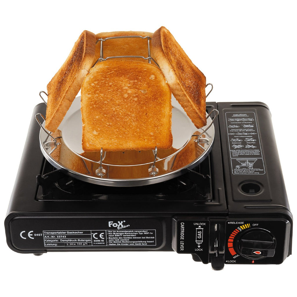 MFH Campingtoaster klappbar Edelstahl 4 Scheiben mit Zange