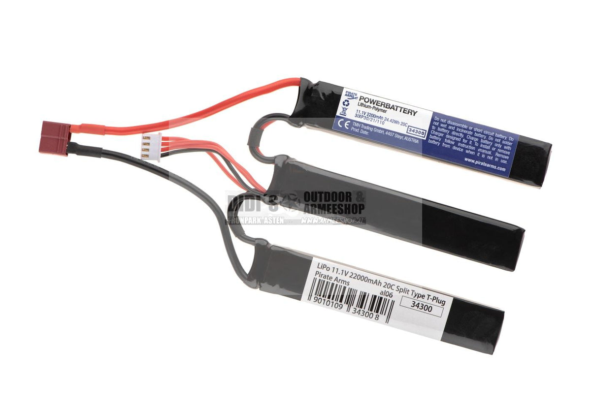 Pirate Arms LiPo Akku 11.1V 2200mAh 20C Split T-Plug AEG