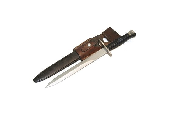 Schweizer Bajonett M57 mit Lederscheide und Schuh, gebraucht
