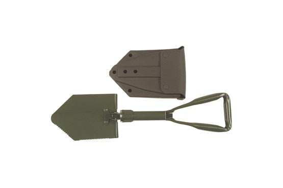 BW Klappspaten mit Lederhuelle, neuwertig – Original Militaer