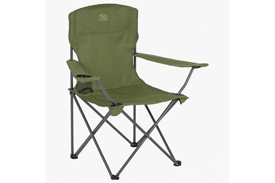 Highlander Campingstuhl klappbar oliv – mit Armlehnen & Getränkehalter