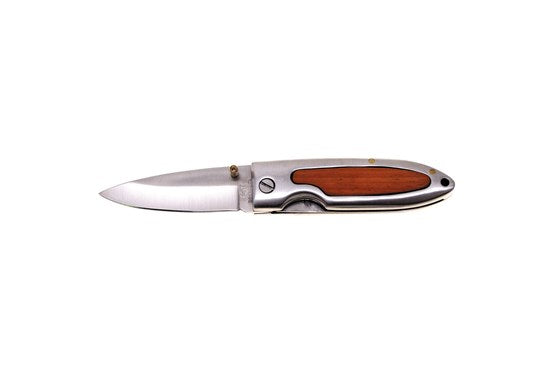 MFH Einhand-Klappmesser silber mit Holzeinlage, ca. 16 cm