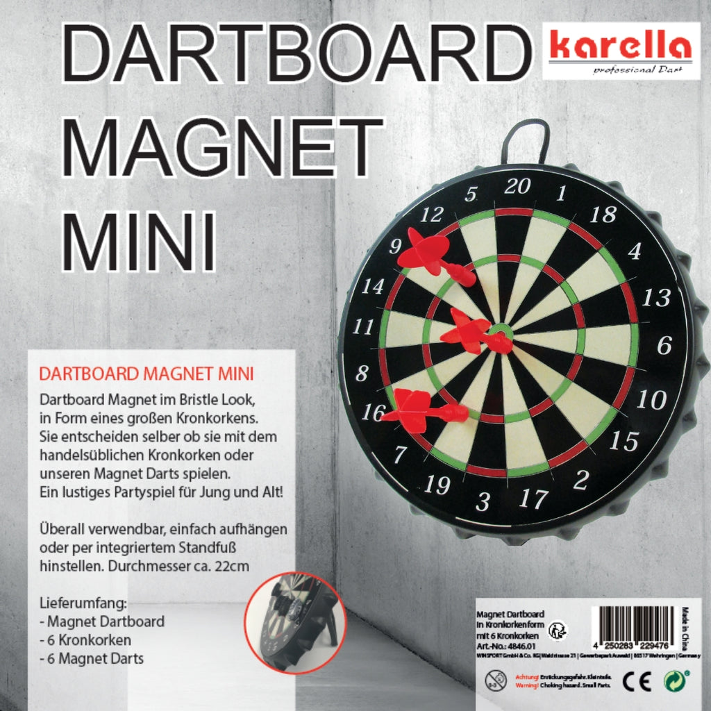 Karella Magnet Dartboard Mini – 25 cm mit Magnetpfeilen & Kronkorken