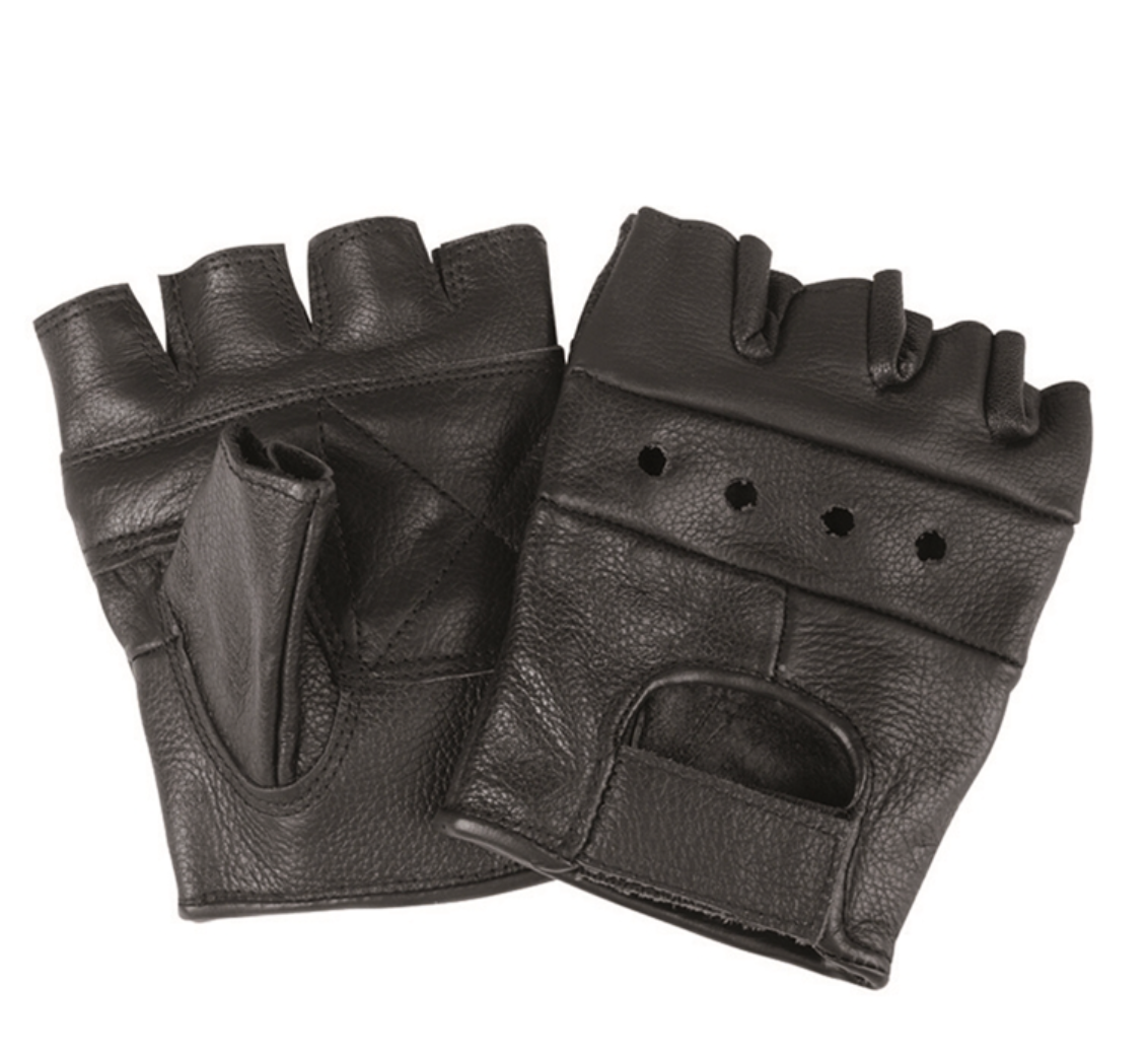 Biker Leder-Fingerling Handschuh mit Klettverschluss