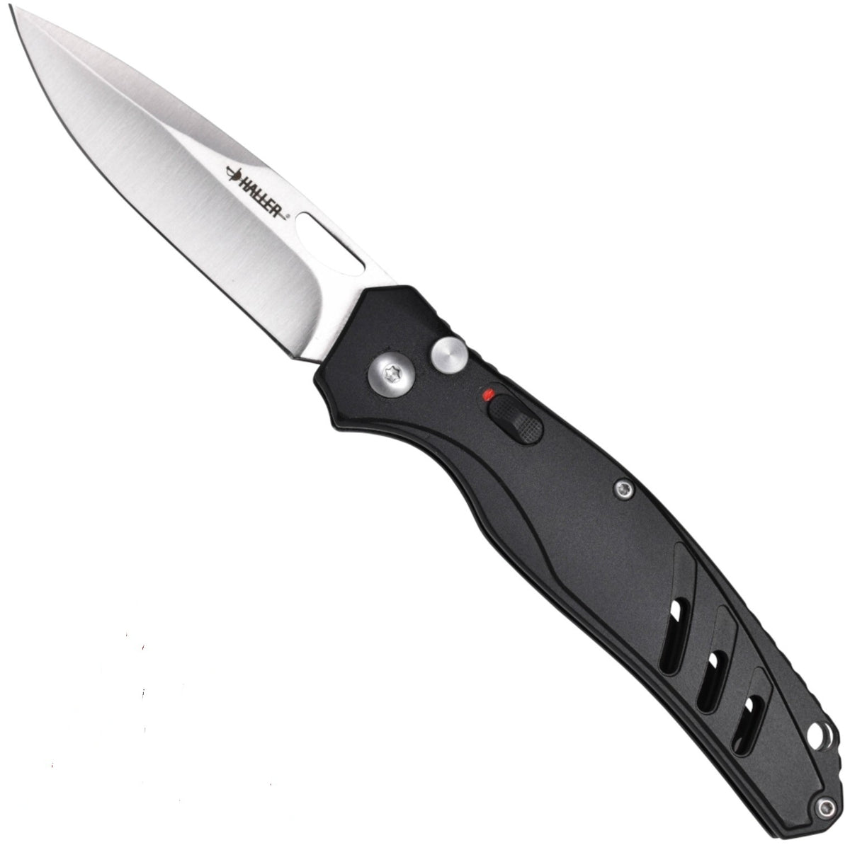 Haller Springmesser Schwarz – leichter Alugriff, Buttonlock
