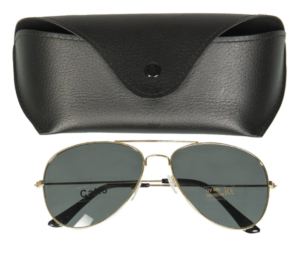Mil-tec Piloten-Sonnenbrille Gold – Messingrahmen mit Etui