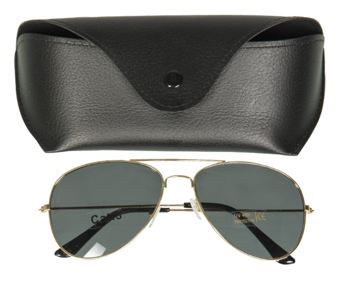 Mil-tec Piloten-Sonnenbrille Gold – Messingrahmen mit Etui
